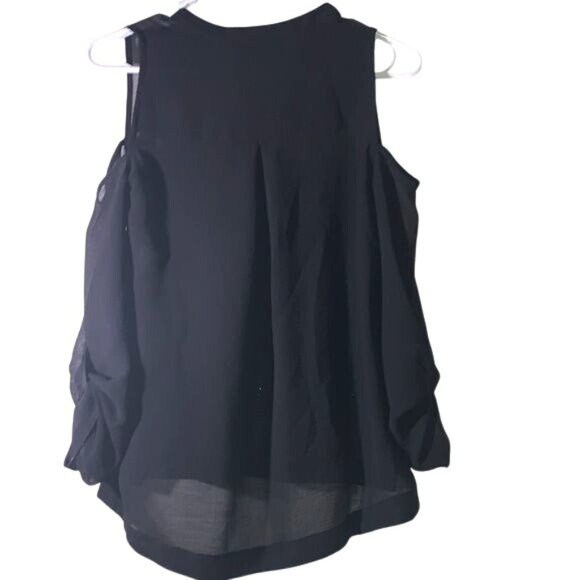 Guess G Womens Cold Shoulder Black Blouse With Gold Buttons XS New - Picture 6 of 9